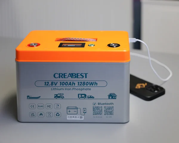 lifepo4 akku 100ah 12.8v für wohnmobil und boot mit selbsterwärmung & typ c ladeanschlüssen & wasserdicht ip67 & bluetooth