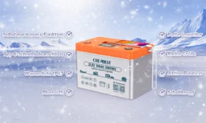 lifepo4 akku 100ah 12.8v für wohnmobil und boot mit selbsterwärmung & typ c ladeanschlüssen & wasserdicht ip67 & bluetooth
