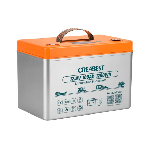 lifepo4 akku 100ah 12.8v für wohnmobil und boot mit selbsterwärmung & typ c ladeanschlüssen & wasserdicht ip67 & bluetooth